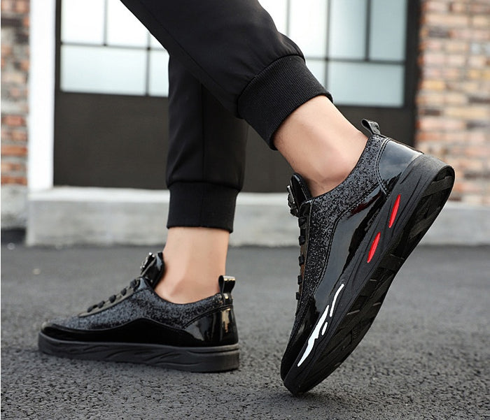 Men's Low-Top Casual Sneakers — Faux Leather with Rear Strap