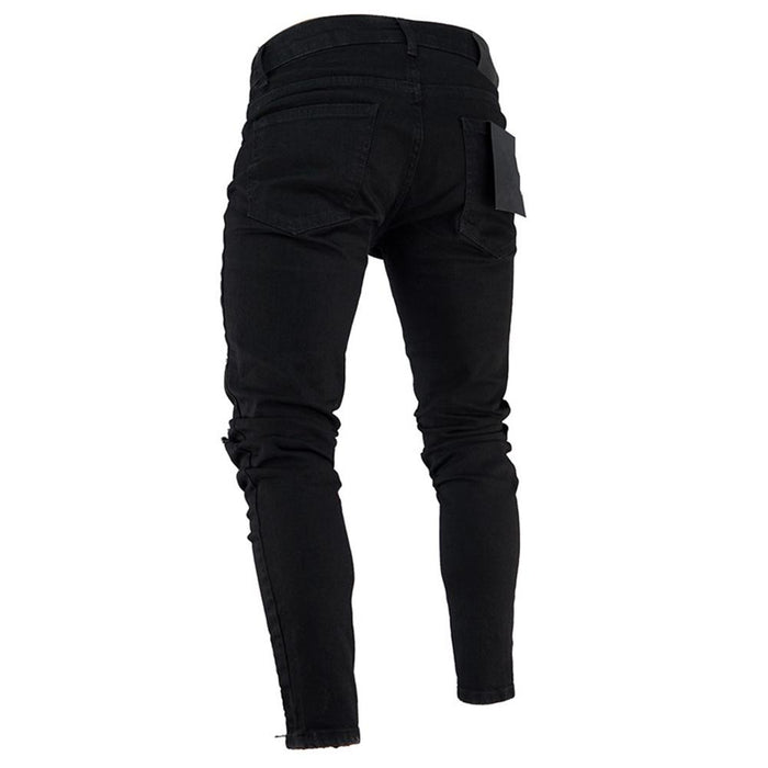 Men's Ripped Slim Fit Jeans — Low Waist Stretch Pencil Trousers