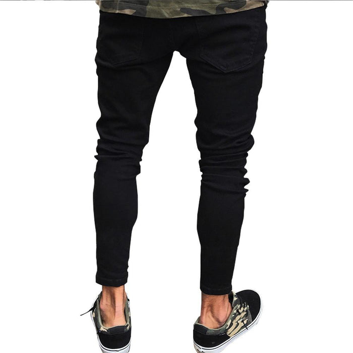 Men's Ripped Slim Fit Jeans — Low Waist Stretch Pencil Trousers
