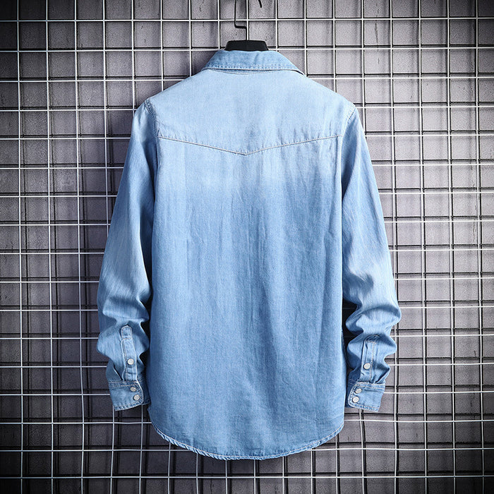 Men's Slim Fit All-Match Denim Jacket — Light & Dark Blue Casual Style