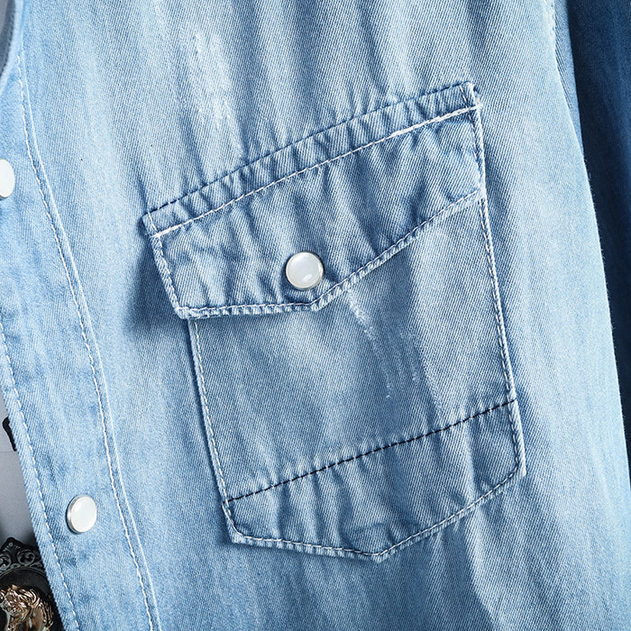 Men's Slim Fit All-Match Denim Jacket — Light & Dark Blue Casual Style