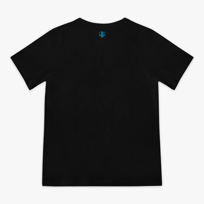 Black youth graphic tee with "Miami Marlins Upside Down" design — back view