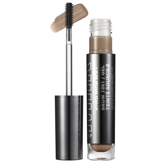 Milk Makeup Kush High Roll tubing eyebrow gel in various shades, displaying a sleek container with the gel applicator and product branding.
