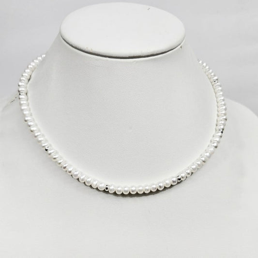 Mini Beaded Necklace with Freshwater Pearls and Stainless Steel Spacer beads