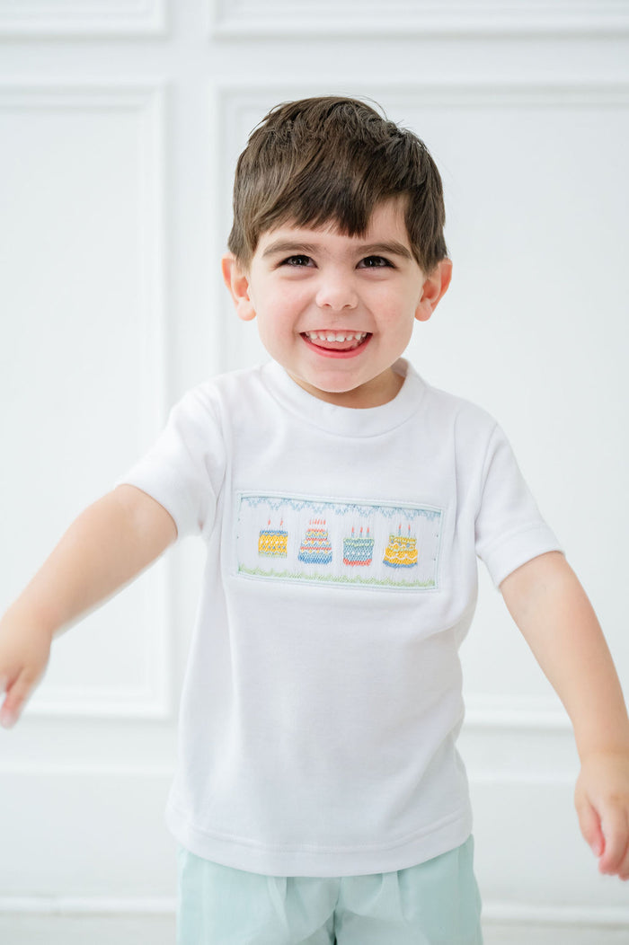 Mint Green Birthday Boy Smocked Beau T-Shirt/Shorts Set