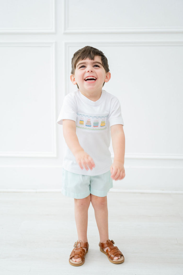Mint Green Birthday Boy Smocked Beau T-Shirt/Shorts Set