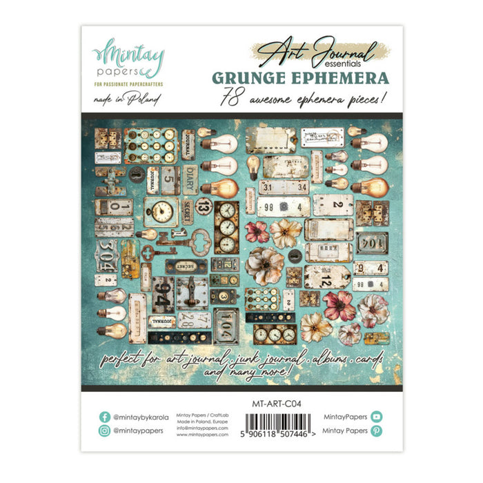 Mintay - Art Journal Ephemera Pack - Grunge. Available at Embellish Away in Bowmanville Ontario Canada.