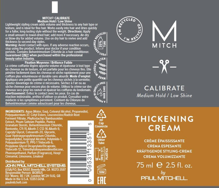 MITCH by Paul Mitchell Calibrate Thickening Cream, Medium Hold, Low Shine, for All Hair Types, 2.5 fl. oz