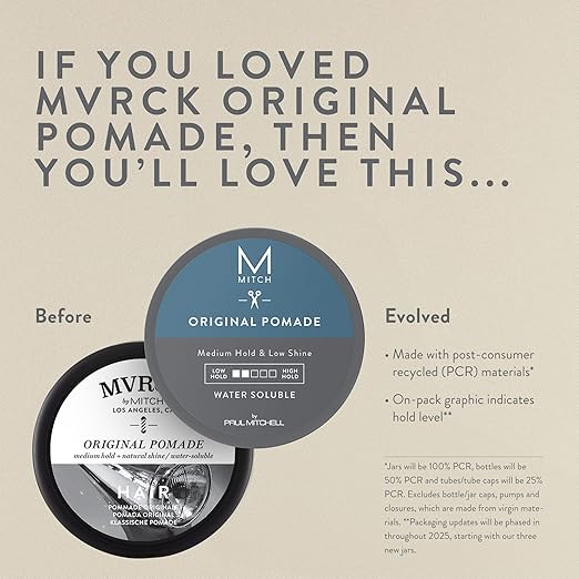 MITCH by Paul Mitchell Original Pomade for Men, Medium Hold, Low Shine Finish, Water-Soluble, For All Hair Types, 3 oz.