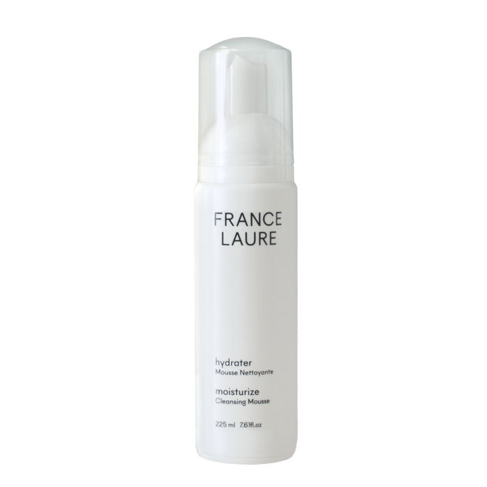 France Laure hydrater moisturize cleansing mousse for all skin types, 225ml white bottle with pump dispenser