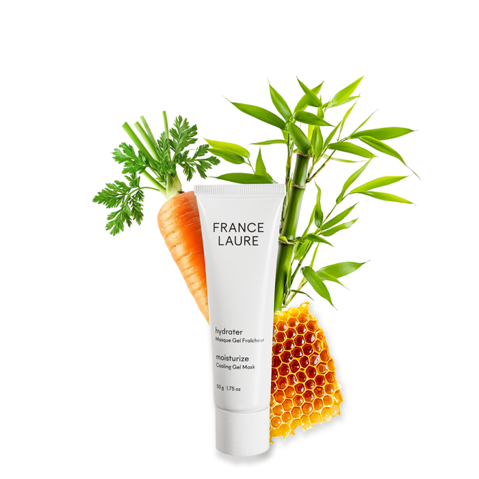 France Laure hydrater moisturize cooling gel mask tube with fresh carrot, bamboo, and honeycomb for natural skincare hydration