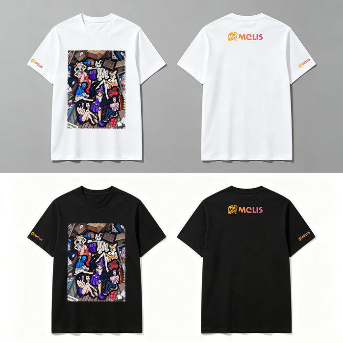 MOLIS New Summer Short Sleeve T-Shirt | Unisex Puzzle Print | Black & White