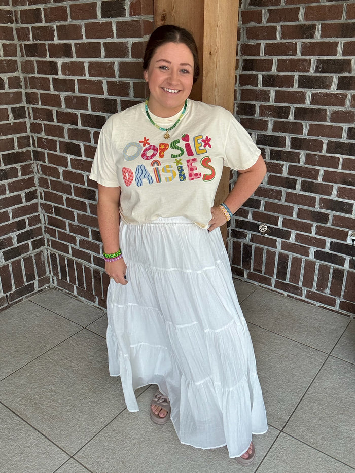 Molly Bracken White Tiered Maxi Skirt