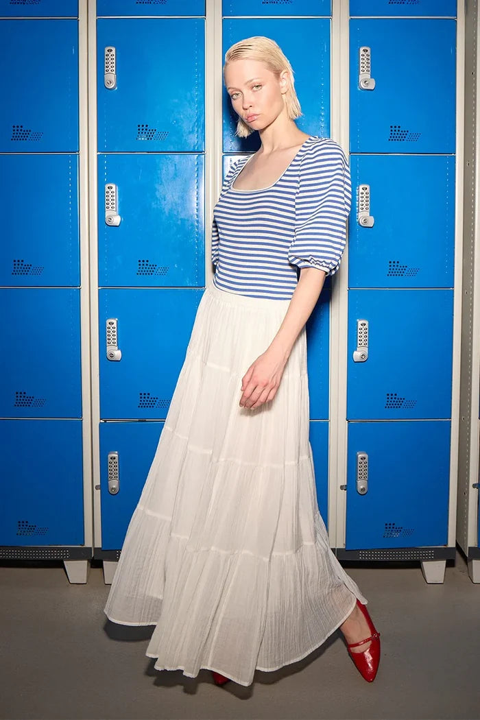 Molly Bracken White Tiered Maxi Skirt