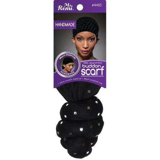 Ms. Remi Pre-Made Buddon Scarf Turban, 1 Count, Silver Dots