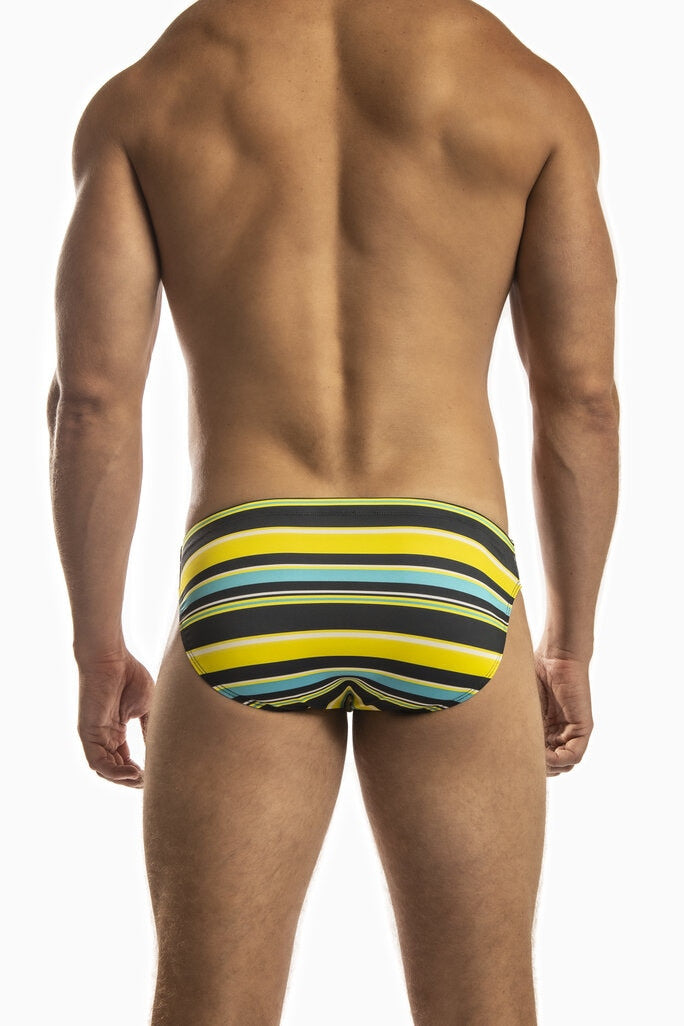 Jack Adams Multi Stripe Low Rise 1" Swimsuit in yellow/black - men's sexy, premium swimsuits