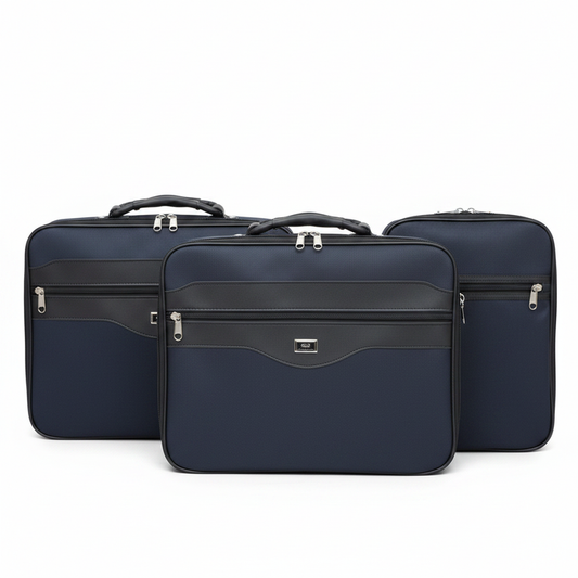 Navy Blue Fabric Document Briefcase Bag