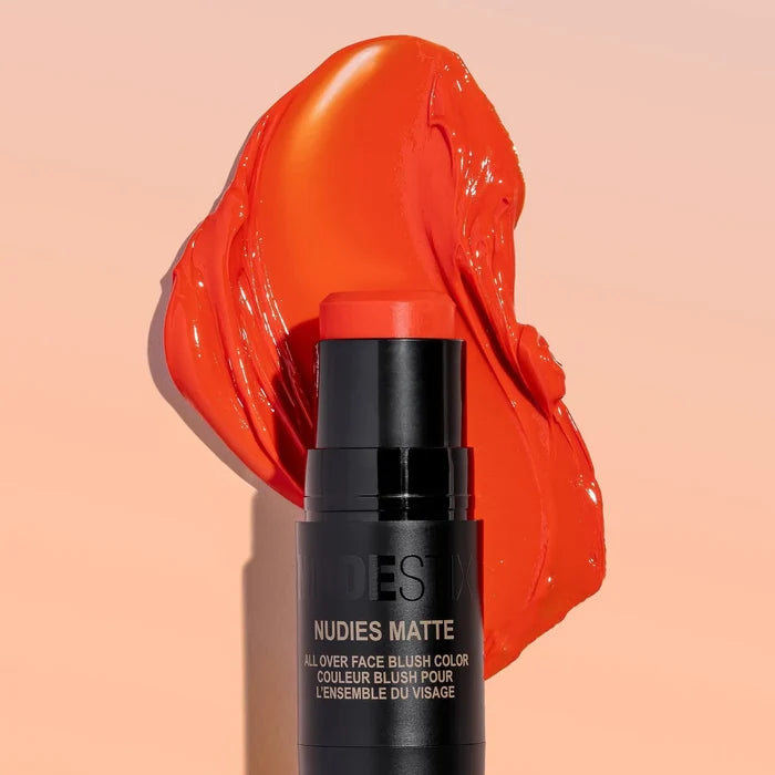 NUDESTIX Nudies Blush Stick in DotCom Picante shade, a natural-looking pink blush for a radiant complexion.
