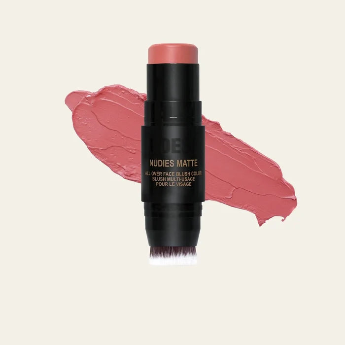NUDESTIX Nudies Blush Stick in various shades, featuring a sleek, portable design and vibrant, creamy blush colors.