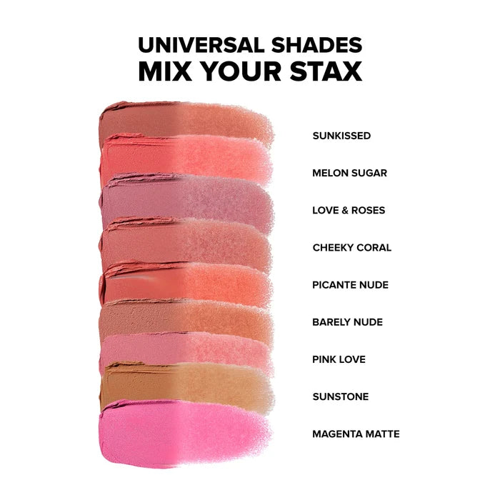 NUDESTIX STAX All Over Color Blush Balm in multiple shades, new in box, featuring colorful stacked balm sticks for natural blush and color.