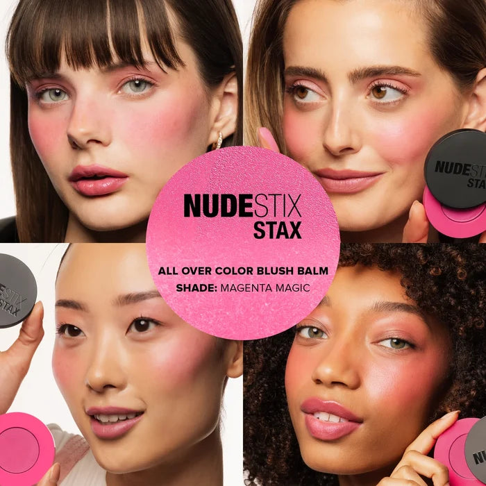 NUDESTIX STAX All Over Color Blush Balm in various shades, new in box, showcasing colorful, creamy blush balms for the face