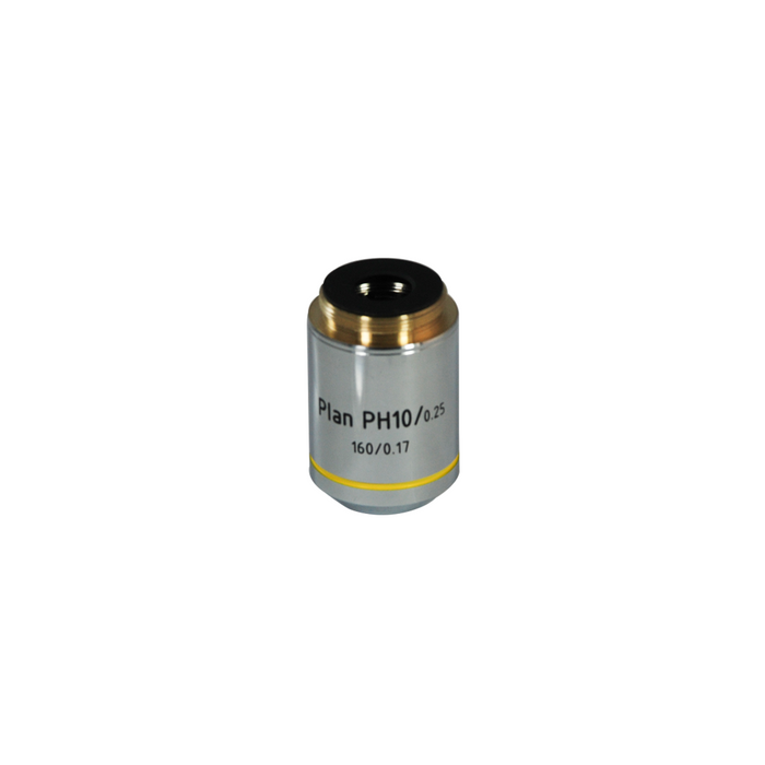 Objective Working Distance 13.57mm 10X Plan Achromatic Phase Contrast Objective, SKU PH13043331, three quarter front view