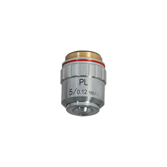 Objective Working Distance 18.3mm 5X Long Working Distance Plan Achromatic Metallurgical Objective, SKU MT14023231, three quarter front view