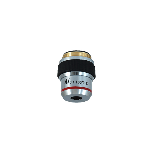 Objective Working Distance 37.5mm 4X Achromatic Polarizing Objective, SKU PL13023211, three quarter front view