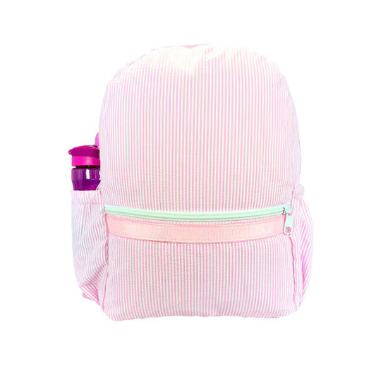 Oh Mint Pink Seersucker Medium Backpack w/Pockets