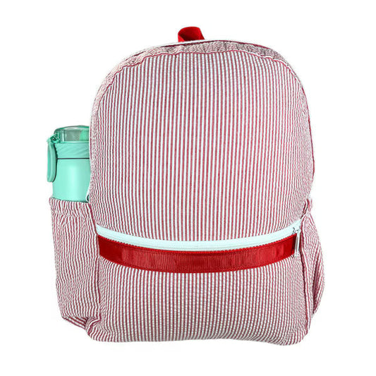 Oh Mint Red Seersucker Medium Backpack w/Pockets
