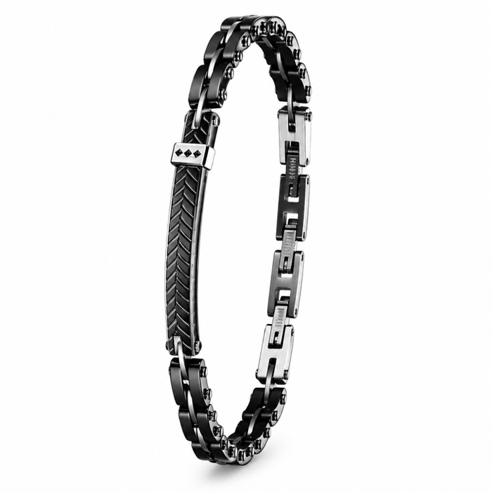 Orion Path Black PVD Stainless Steel Bracelet with Ceramic ID Bracelets