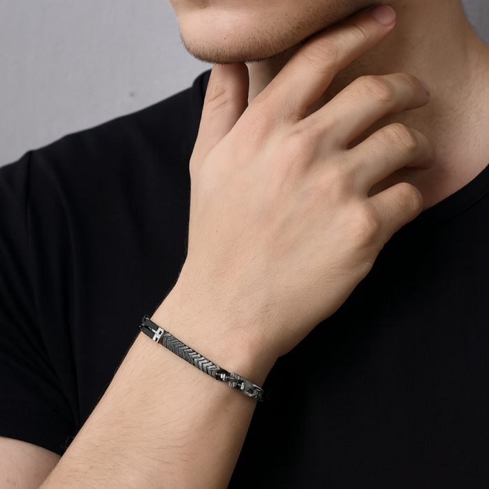 Orion Path Black PVD Stainless Steel Bracelet with Ceramic ID Bracelets