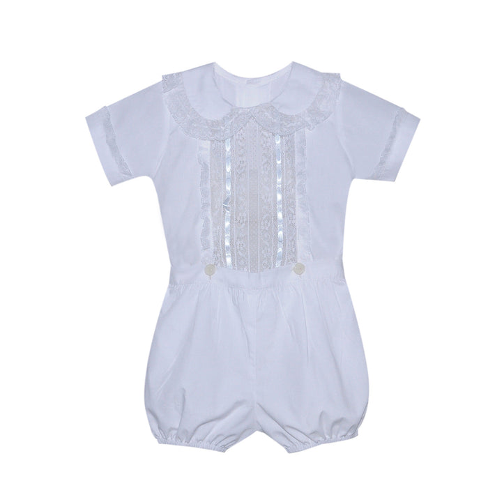 P & R Kent Button On Suit-White w/ Blue Ribbon