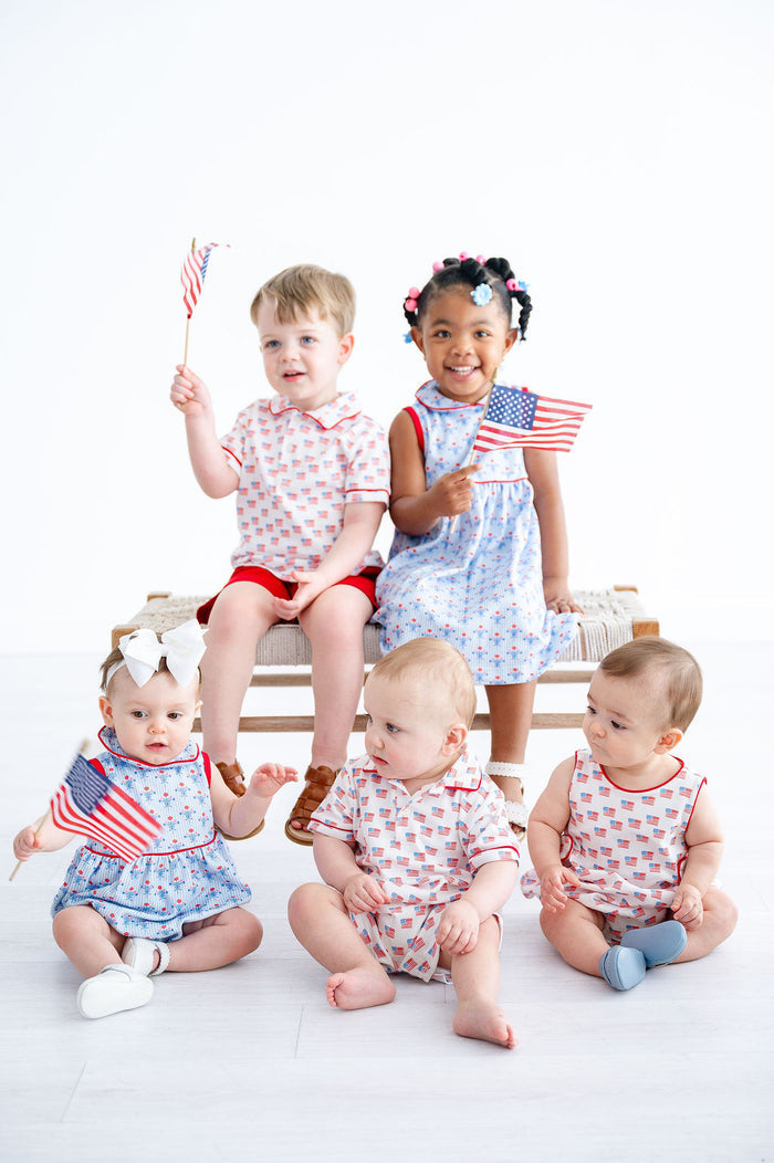 Little Girls Classic Red & Blue Floral Pima Cotton Dress – 4th of July, Summer Parties & Parade Outfit – Sizes 12M–8