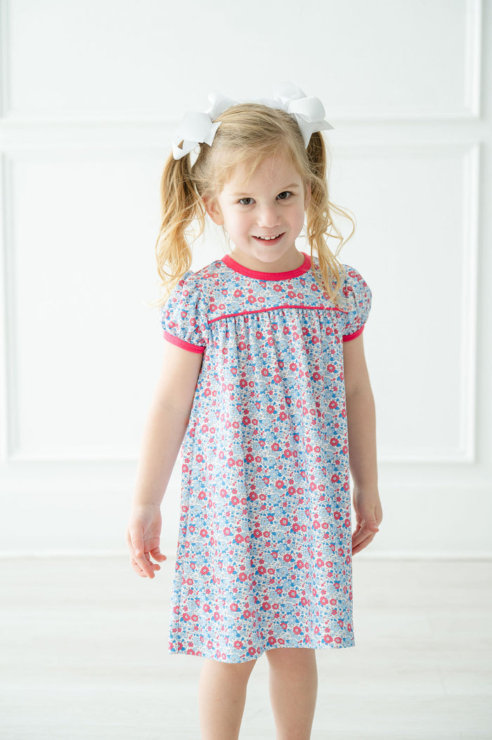 Periwinkle Poppy Floral Pima Catherine Dress