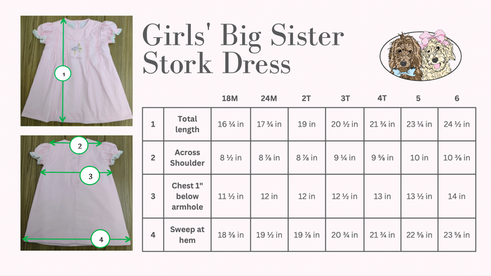 Big sister stork dress sizing chart