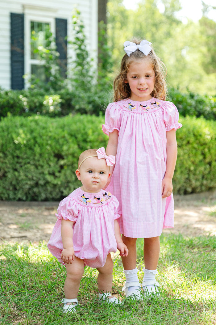 Pink Witches Smocked Birdie Bubble