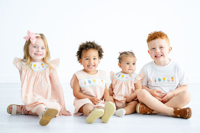 Toddler & Little Boys Heirloom-Quality Smocked Popsicle T-Shirt & Seersucker Shorts Set – Light Orange & White – Summer Outings, Vacations & Family Gatherings – Sizes 12M–8