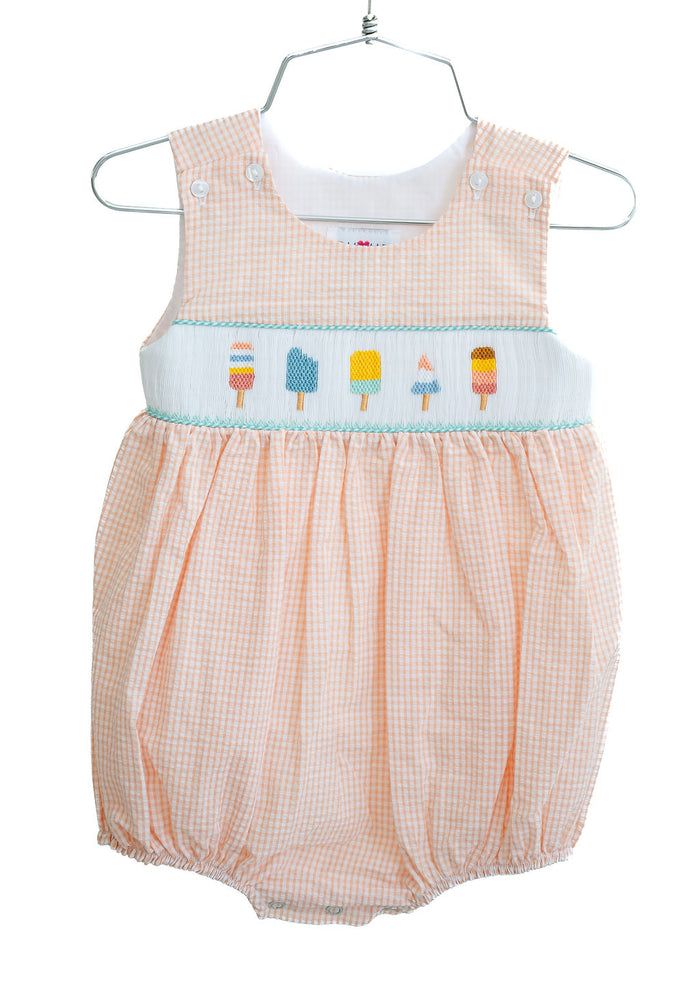 Newborn to Toddler Boys Heirloom-Inspired Cotton Seersucker Smocked Popsicle Bubble – Light Orange – Summer Celebrations, Family Gatherings & Special Events – Sizes NB–3T