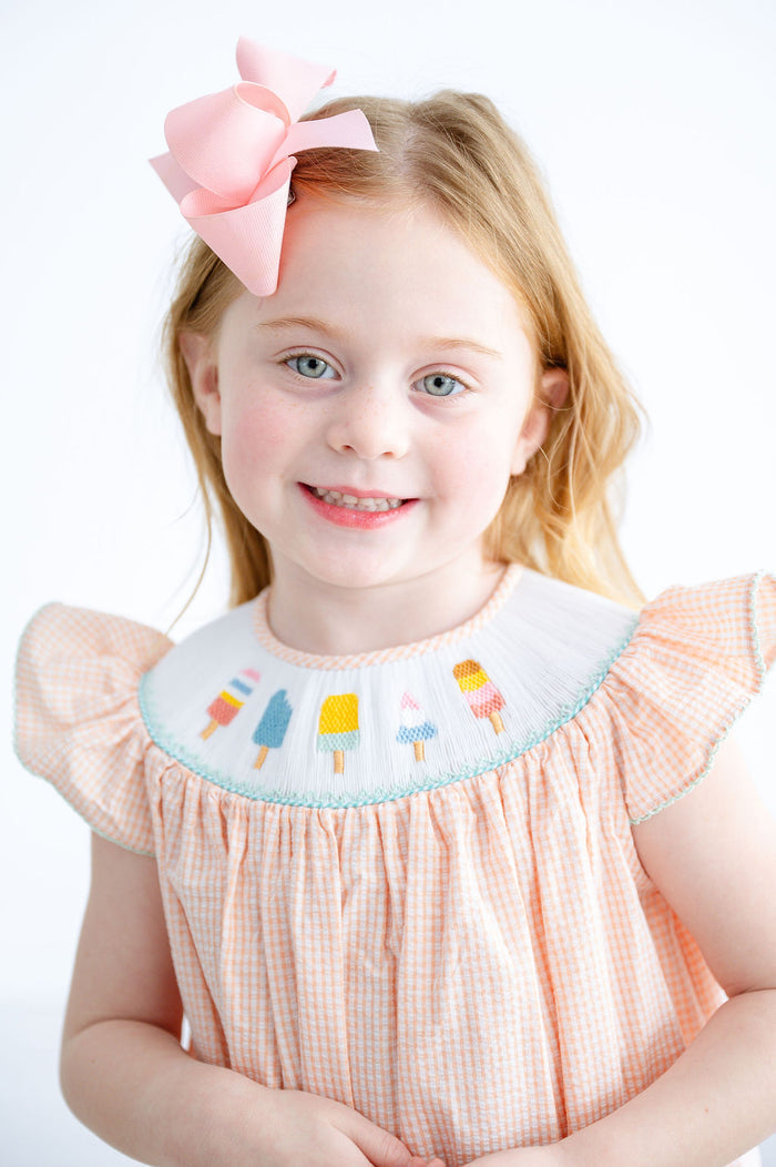 Toddler & Girls 100% Cotton Seersucker Light Orange Hand-Smocked Popsicle Neckline Dress – Summer Party & Beach Day Outfit – Sizes 12M–8
