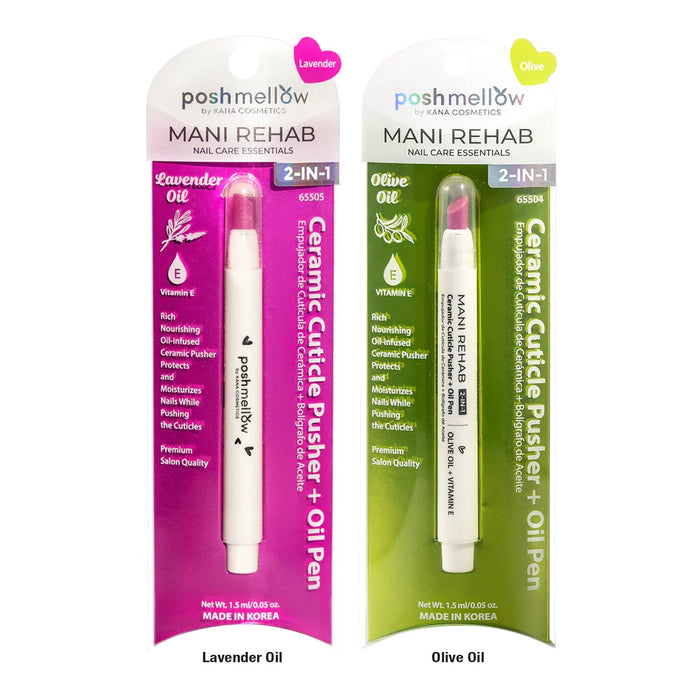 Posh Mellow Mani Rehab Nail Care Essentials Ceramic Cuticle Pusher + Oil Pen 0.05oz/ 1.5ml - ikatehouse