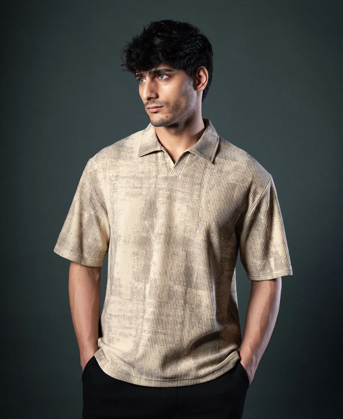 Powerlook Beige Grunge Print T-Shirt