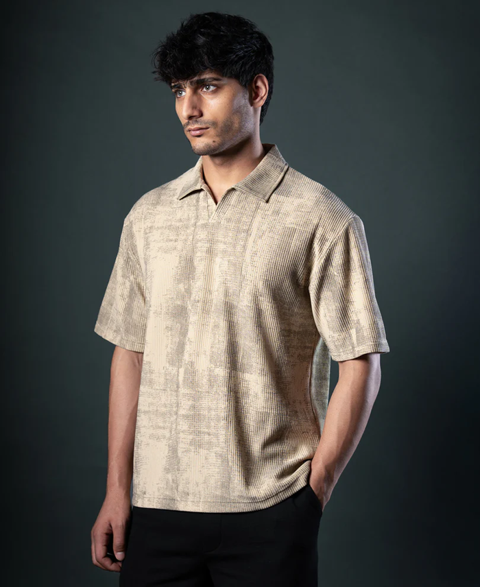 Powerlook Beige Grunge Print T-Shirt