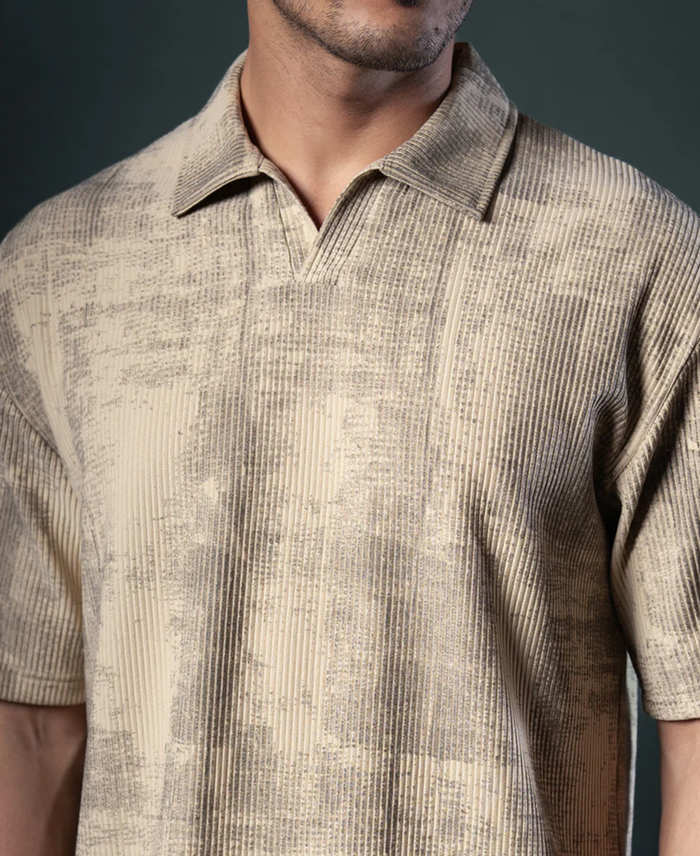 Powerlook Beige Grunge Print T-Shirt