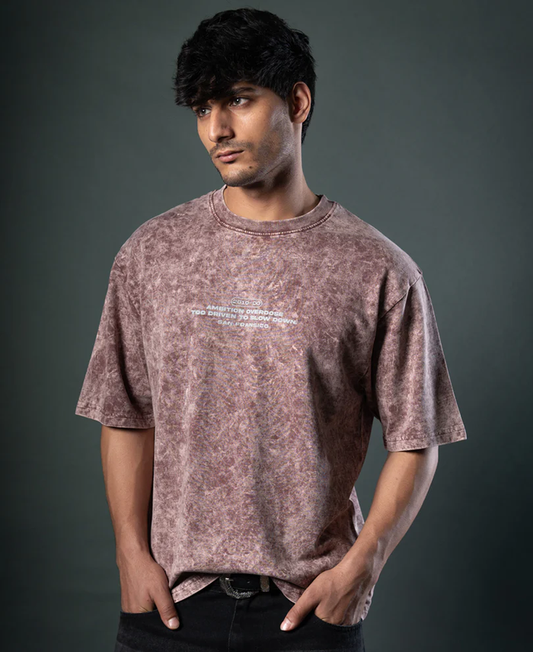 Powerlook Brown Washed Graphic Cotton T-Shirt