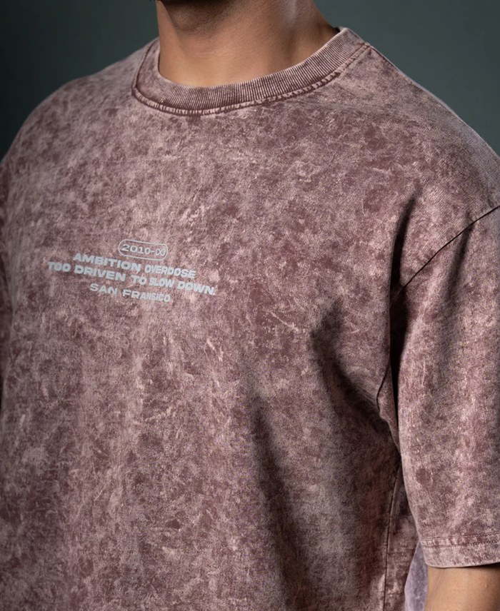 Powerlook Brown Washed Graphic Cotton T-Shirt