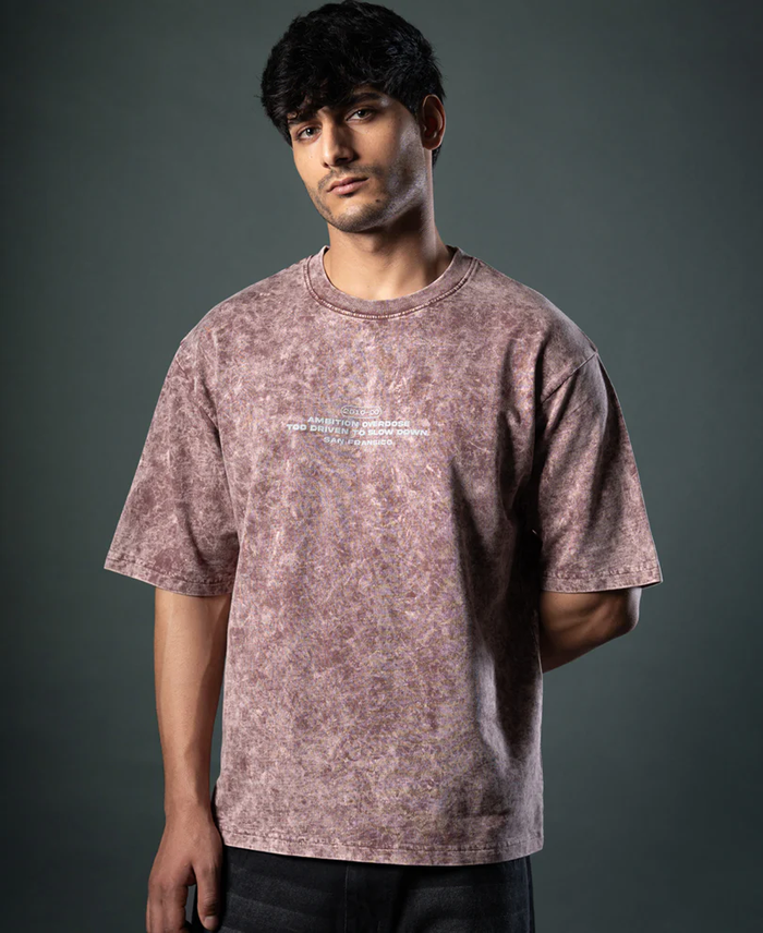 Powerlook Brown Washed Graphic Cotton T-Shirt