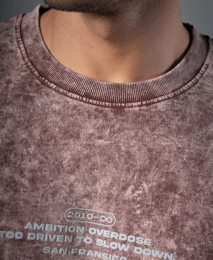 Powerlook Brown Washed Graphic Cotton T-Shirt