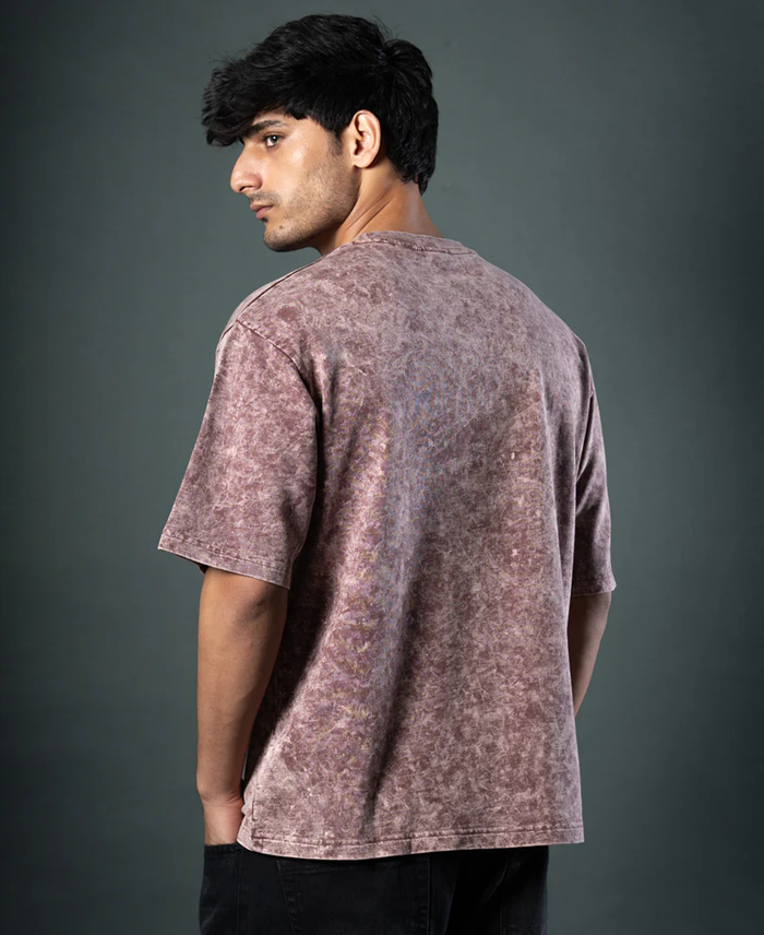 Powerlook Brown Washed Graphic Cotton T-Shirt