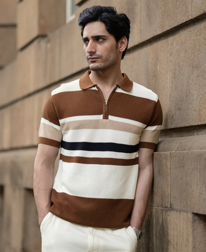 Powerlook Multicolor Striped Knit Cotton T-Shirt